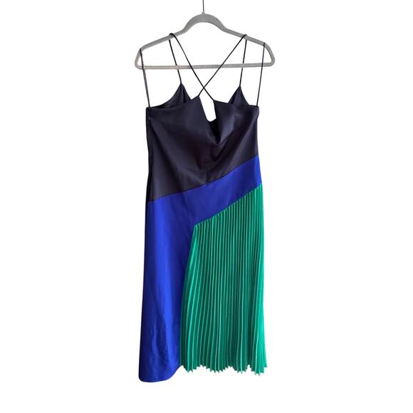 Cushnie for Target Colorblock Dress Size L Blue Green Pleated Midi - Picture 2 of 4